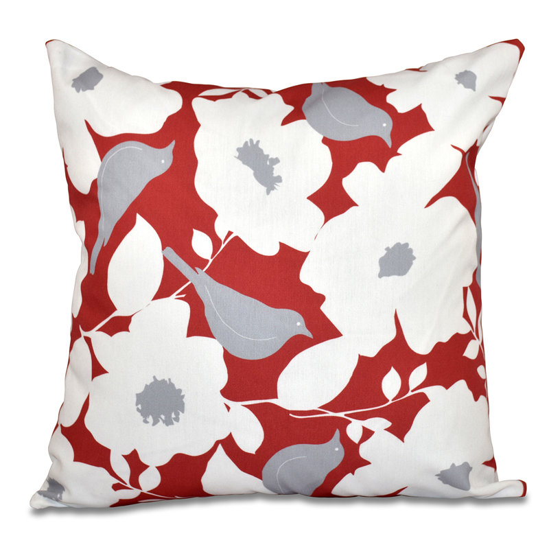 Botanical Blooms Floral Outdoor Reversible Throw Pillow, 20"x20", Coral
