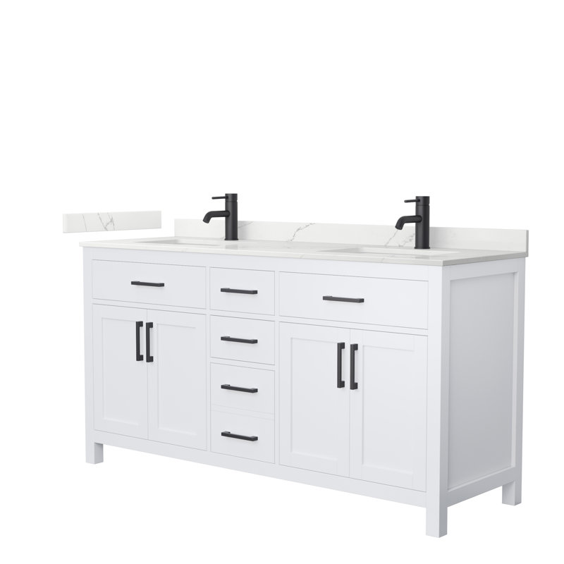 Beckett 66" Freestanding Double Bathroom Vanity with Quartz Top, Matte Black, Giotto Quartz, White