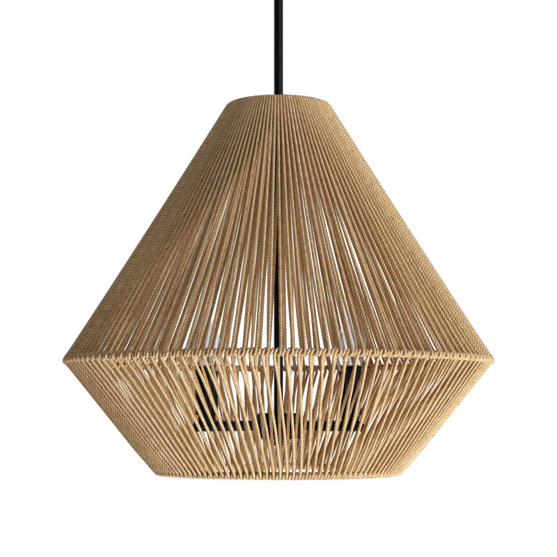 Simon 4 - Light Matte Black Shaded Pendant, Natural Raphia Rope