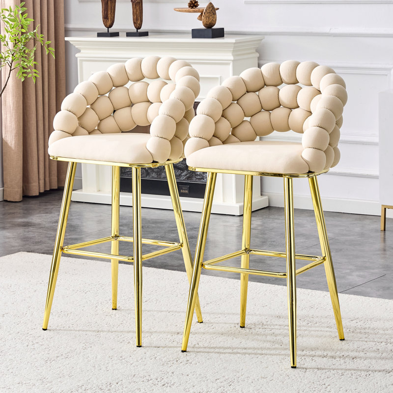 Ensemble de 2 tabourets de bar en velours Puffy Bubble Chair, Beige