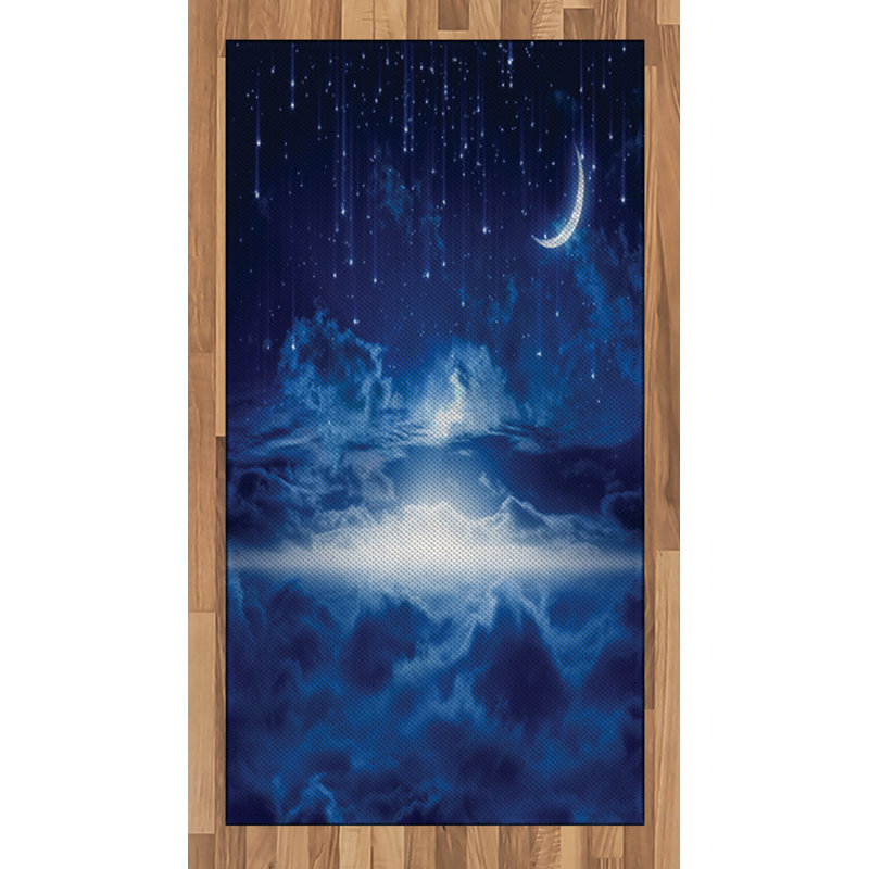 Fantasy Blue White High Density Long Fiber Poly Threads Decorative Area Rug Carpet, Rectangle 2'7" x 5'