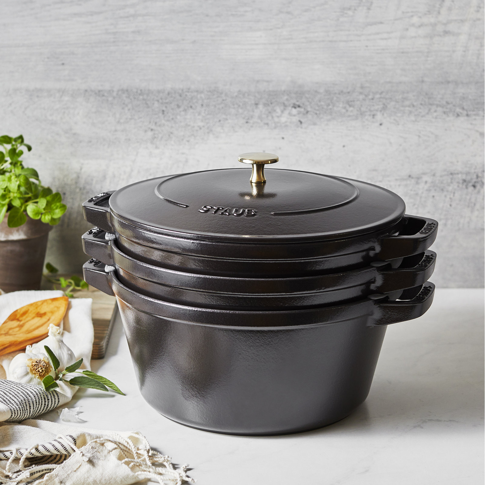Staub La Cocotte 4-Piece Stackable Set, Black