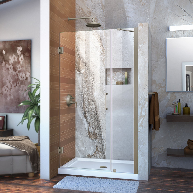 DreamLine Unidoor 48 - 49 inch W x 72 inch H Frameless Hinged Shower Door with Support Arm in Brushed Nickel, Brushed Nickel