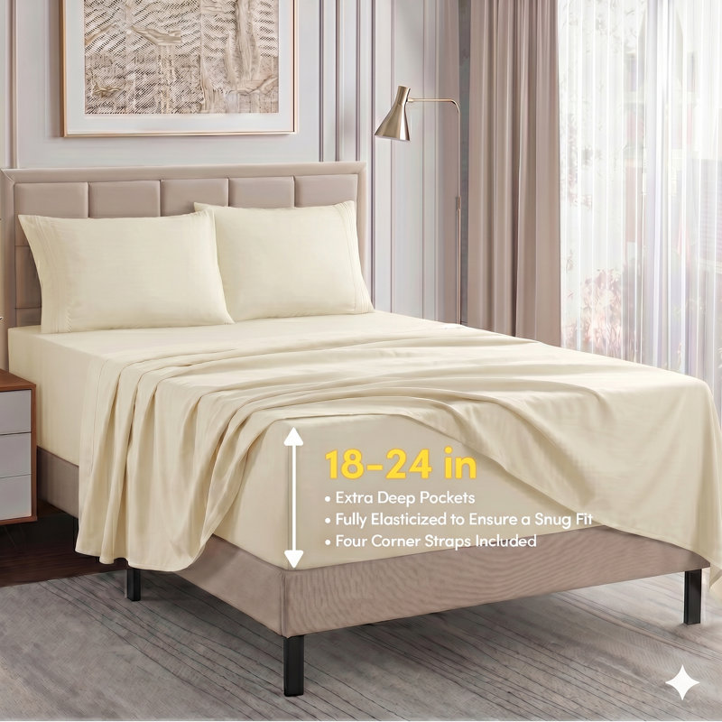 18-24" Extra Deep Pocket Ultra Soft Microfiber Solid Sheet Set, California King, Ivory
