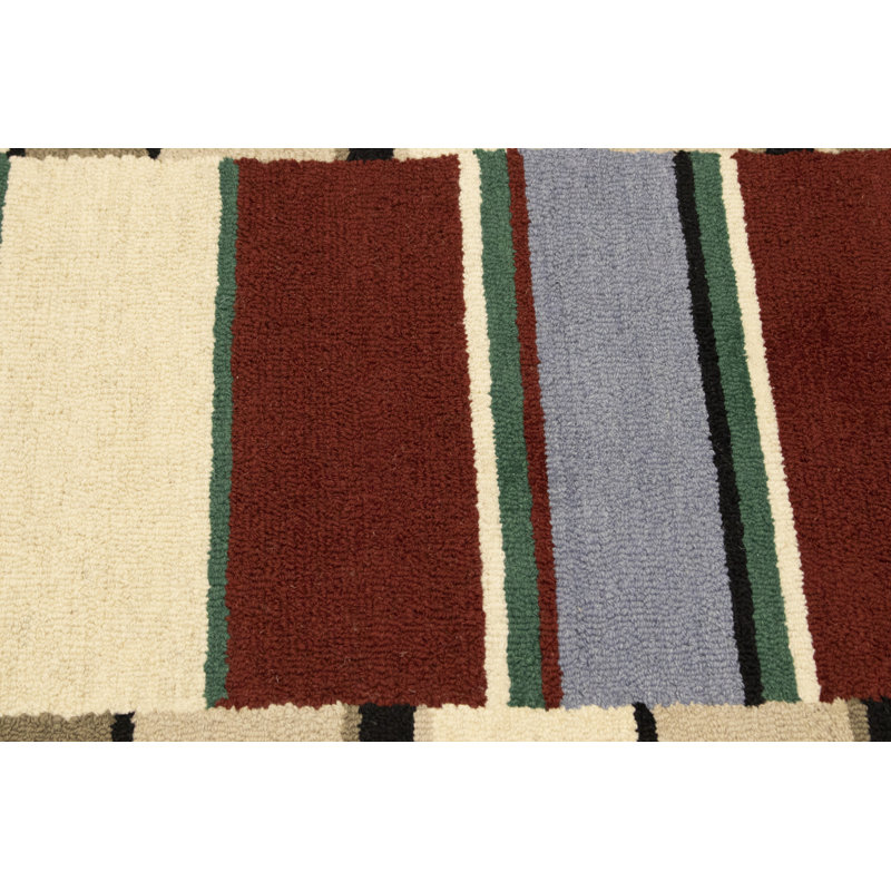 Tapis moderne touffeté à la main rectangulaire à rayures multicolores 5 pi x 8 pi Mikrut