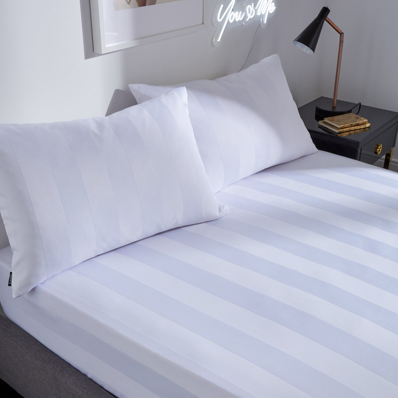 Soft Satin Stripe Fitted Sheet, Kingsize, White