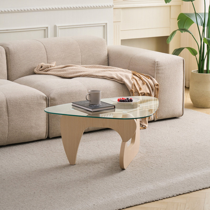 Petite table basse en verre, H 15,74 po x L 43,3 po x l 29,52 po, Naturel, Transparent