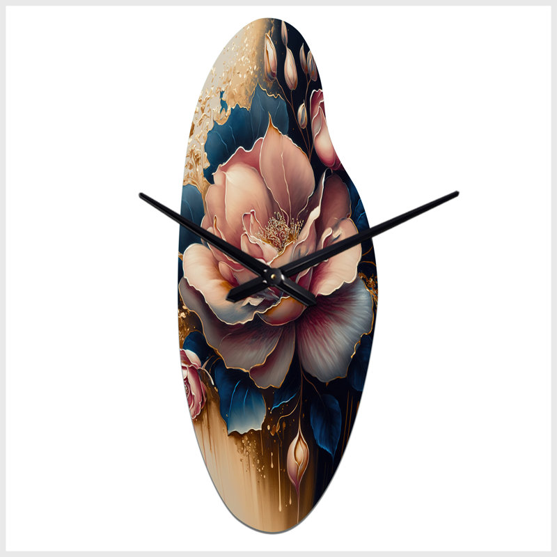 Horloge murale incurvée en métal Decadent Pink and Blue Roses III - Rose, Médium