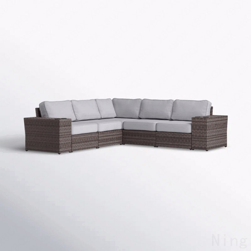 Canapé modulaire extérieur réversible de 102 po en osier avec coussins - entièrement assemblé, Brun