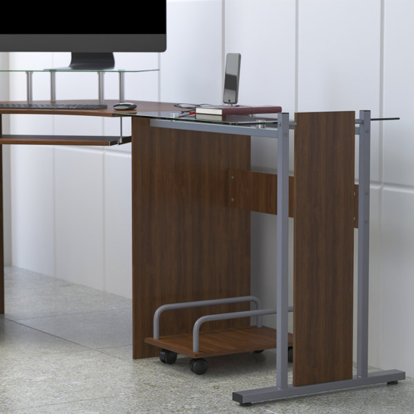 Latitude Run® Cassiopeia Teakwood Laminate Corner Desk with Pull-Out ...