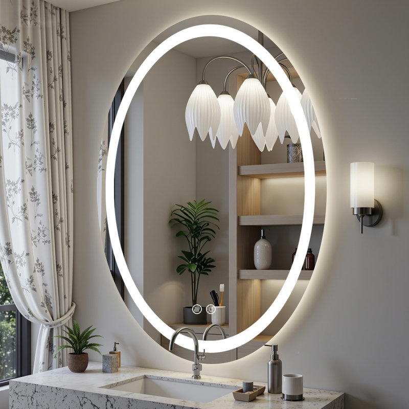 ETL Certified Utral Bright 192LEDs/m Frontlit&Backlit Oval Bathroom Vanity Mirror with 3-Colors Dimmable, 40" H x 30" W