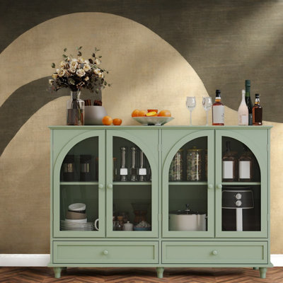 Buffets arqués en verre avec rangement, armoire en panneau de fibres à densité moyenne de 54 pouces, cuisine de campagne moderne