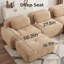 Canapé modulable 3 places en velours côtelé Camel avec 3 poufs, configuration lounge flexible-320488262