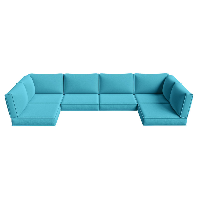 14-pcs 4" Thick Patio Cushion Covers – Water-resistant Replacements For 6-seat Sectional Sofa, Blue