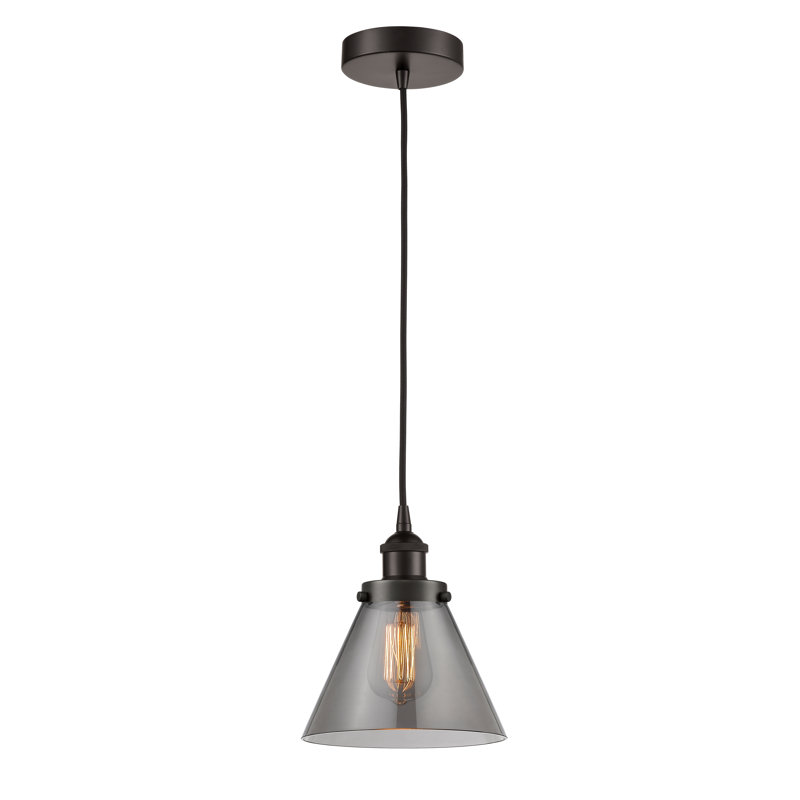 Mini-luminaire suspendu 1 lumière Cone, H 9,75 po x l 7,75 po x P 7,75 po, Gris, Bronze frotté à l'huile