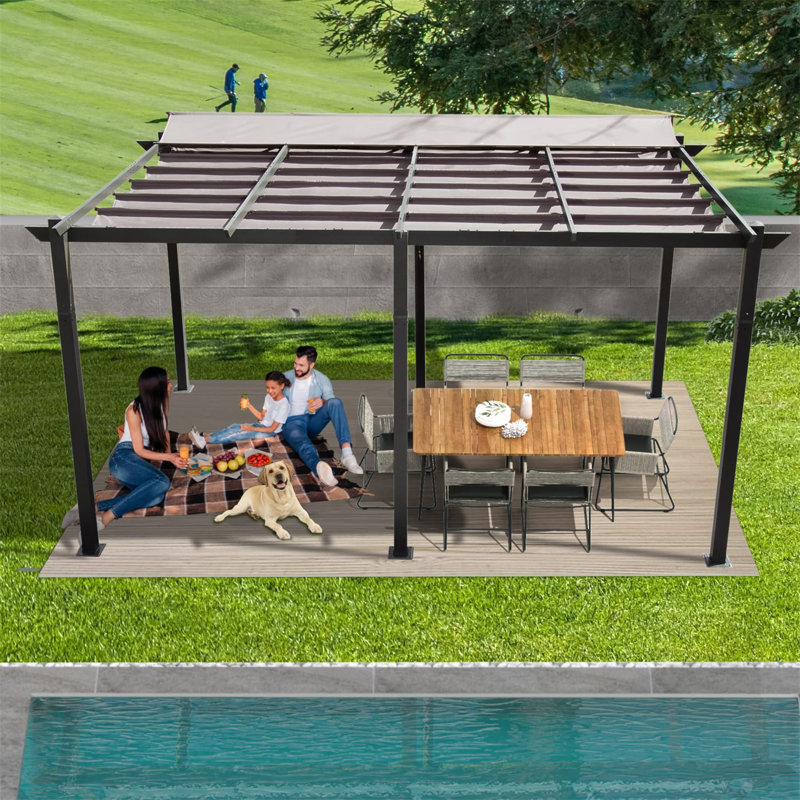 11 X 16 FT Outdoor Living Outdoor Retractable Pergola With Weather-Resistant Canopy Aluminum Garden Pergola Patio Grill Gazebo For Courtyard