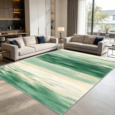 1 tapis vert sauge et beige crème à l'aquarelle abstraite verticale pour le salon, doux et confortable, adapté à toutes les saisons, facile à entretenir, lavable à la machine, tapis de table sous la table convenant à la salle à manger,