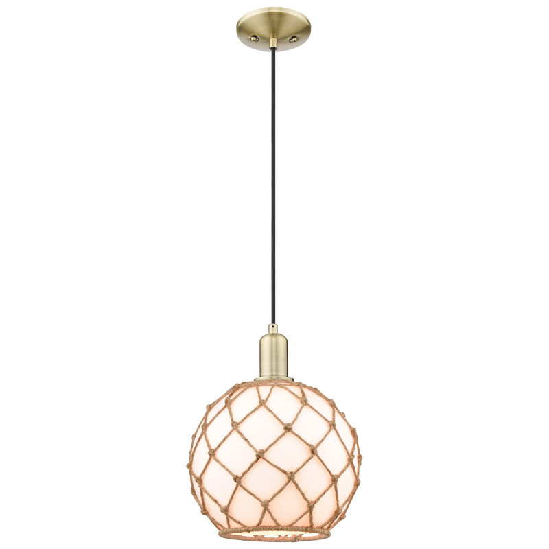 Arcadia - Ametra - Mini-luminaire suspendu à cordon 1 lumière 10 po, H 12,83 po x l 10 po x P 10 po, Laiton antique