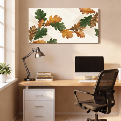 Ensemble de 1 tableau sur toile tendue, motif aquarelle de feuilles de chêne d'automne