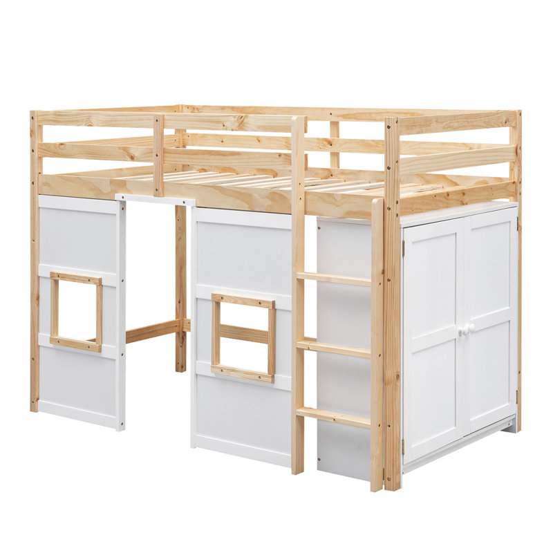 Lit mezzanine simple pour enfants Jakhi, Naturel / blanc