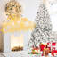 Arbre de Noël de 4,5 pi avec motif enneigé floqué, 250 lumières Ul, 24 pin véritable, pointes, 498 branches articulées, base en métal stable - idéal pour les fêtes, apparence idéale, grâce hivernale idéale-2103499678