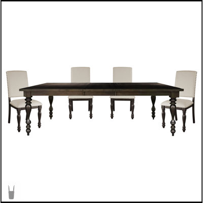 Traditional Brown Finish 5Pc Dining Set With Extendable Table And 4 Beige Nailhead Trim Side Chairs, Perfect For Elegant Family Gatherings