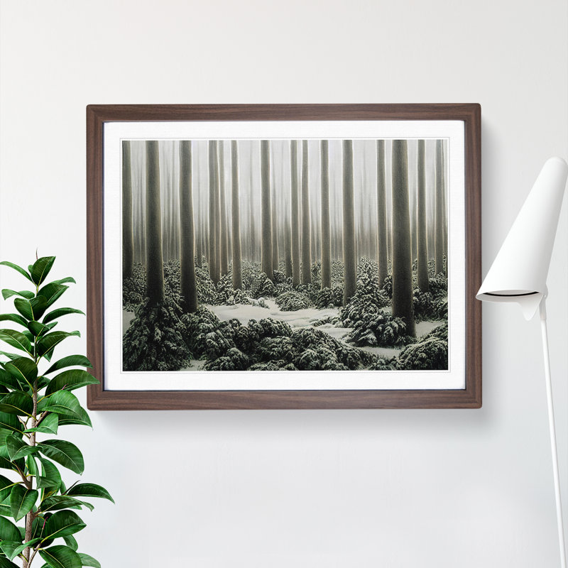 Adorable Winter Forest - Single Picture Frame Painting, Walnut Framed, 25cm H x 34cm W x 2cm D