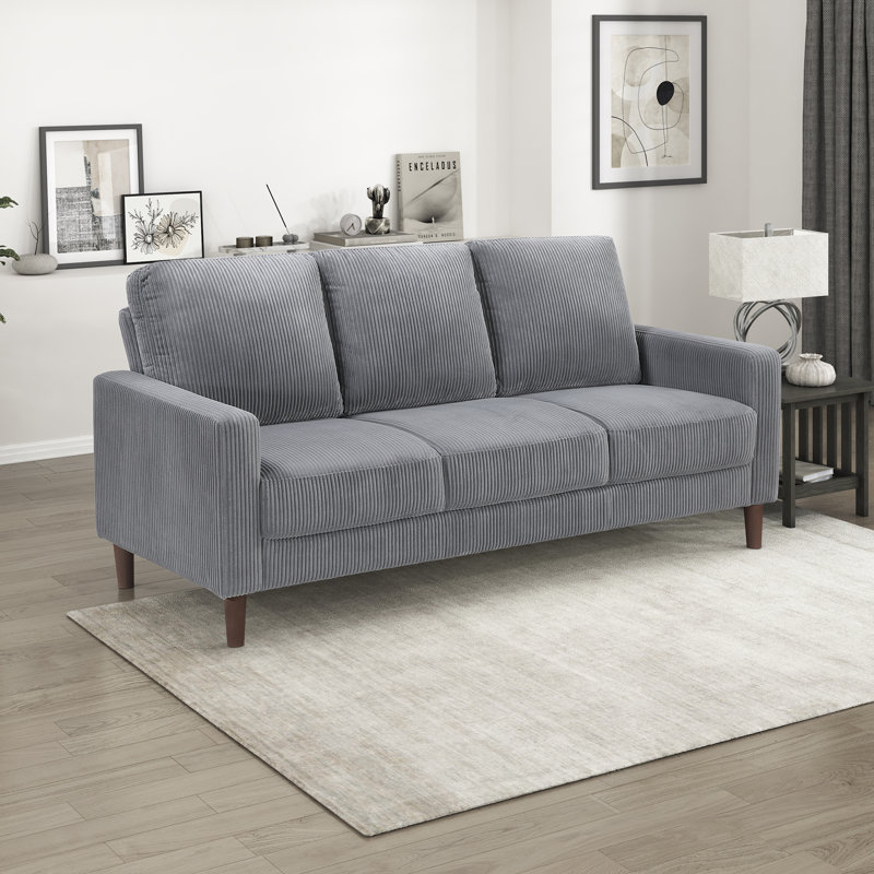 Yancheva 76.5" Modern & Contemporary Corduroy Upholstery Sofa with Modern Square Arm Silhouette, Gray