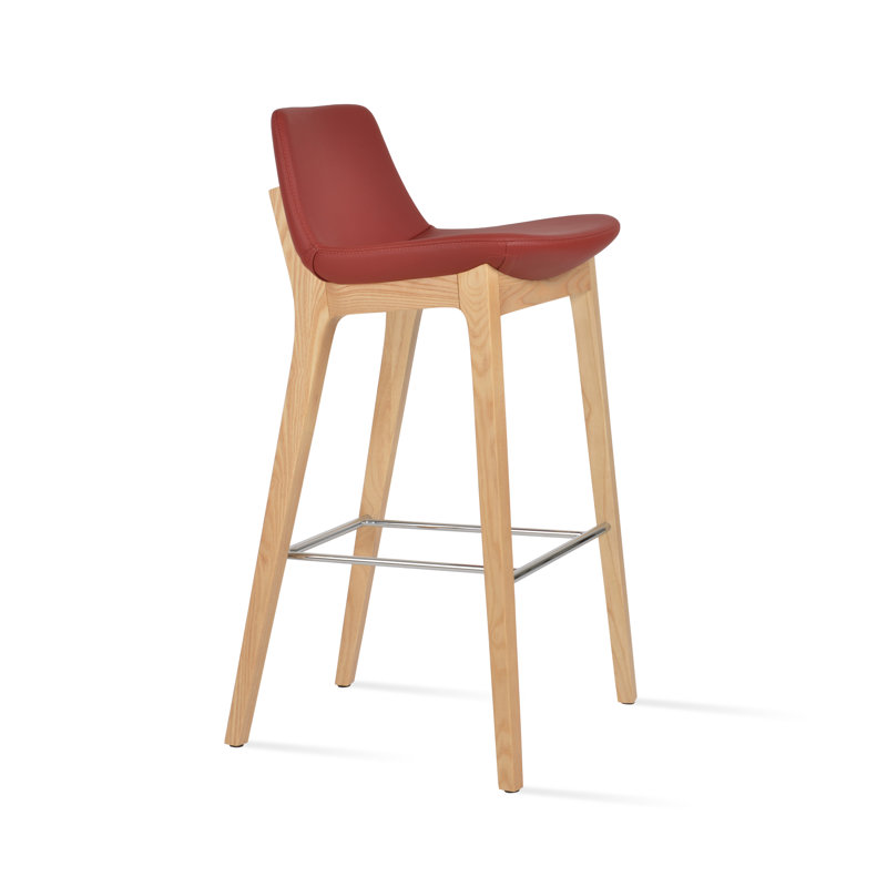 Tabouret de bar et de comptoir en bois de frêne naturel Pera, Outil de bar (siège d'une hauteur de 29 po), Bleu ciel PPM