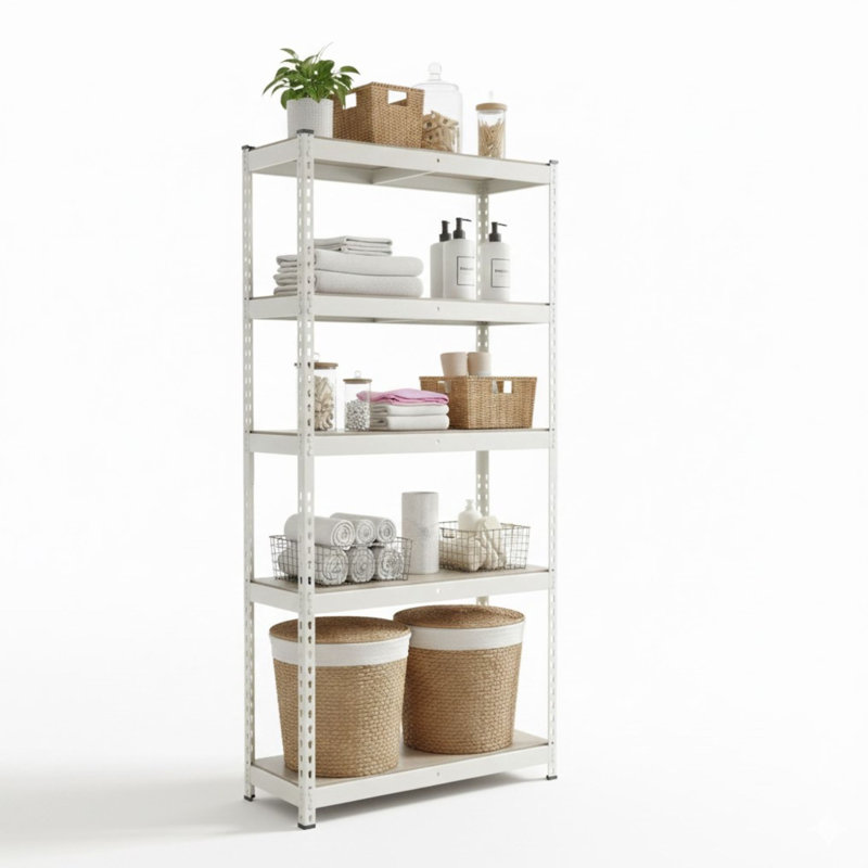 Bibliothèque blanche Ar Deco l 36 po x P 12 po x H 72 po + MDF en chêne 5 niveaux 200 lb, Blanc mat