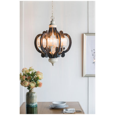 Luminaire suspendu de style lustre en bois de ferme 6 lumières avec chaîne réglable pour le vestibule du salon, ampoule non incluse