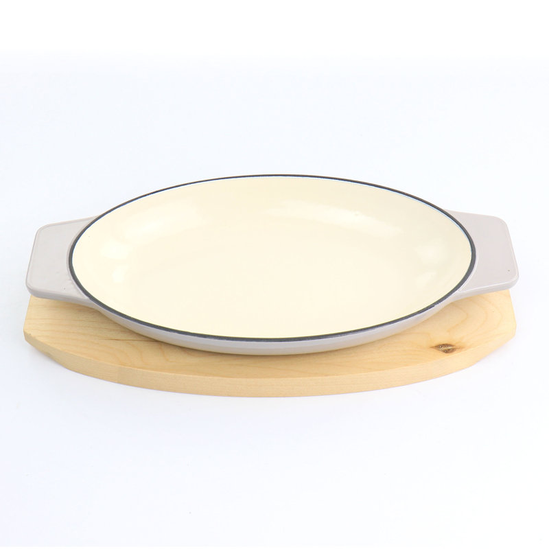 Martha Stewart Enameled Cast Iron 2 Piece Au Gratin Birch Wood Trivet Set