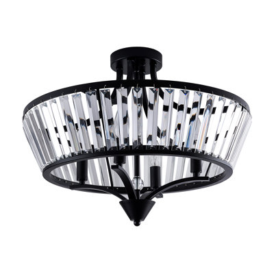 20''-4 Lights Matte Black Modern Metal And Crystal Semi Flush Mount Lighting For Living Room/Bedroom