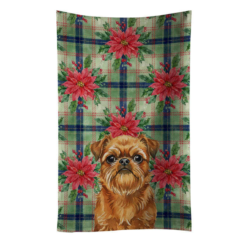 Belge Brussels Griffon Christmas PoinsettIas Kitchen Towel, Brown Belge Brussels Griffon
