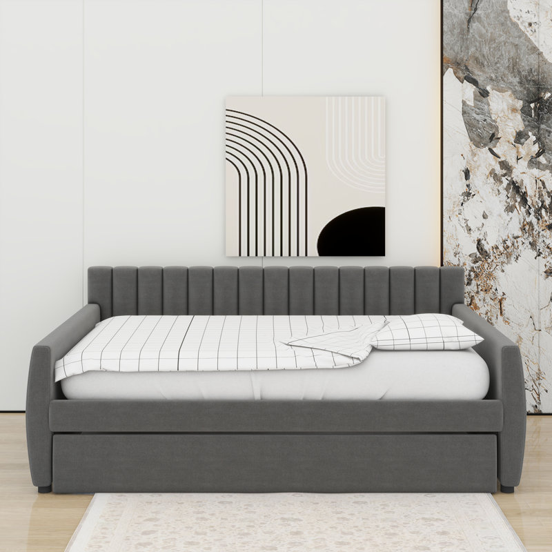 Lit de jour double avec lit gigogne, Gris, Double