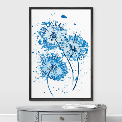 Bleu et blanc, aquarelle, explosion, pissenlits, plantes botaniques, illustrations, minimalisme, rustique