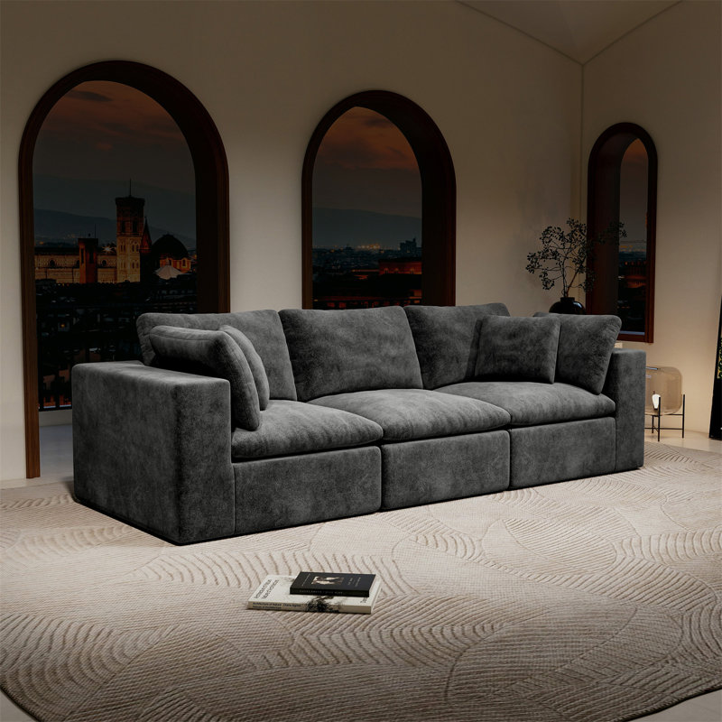 Siège de canapé modulaire 108,3 x 39,4 po, canapé compressé rembourré pour salon, chambre à coucher, appartement, combinaison libre de 3 pièces, tissu en velours côtelé moelleux