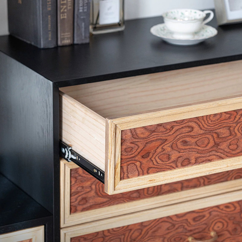 Buffet décoratif rétro en bois massif noir, 31.5