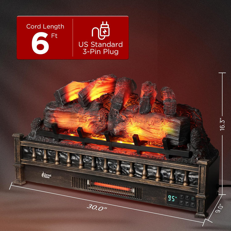 30" WiFi Infrared Quartz Electric Fireplace Log with Sound Crackling, Adjustable Flame Colours, Bronze