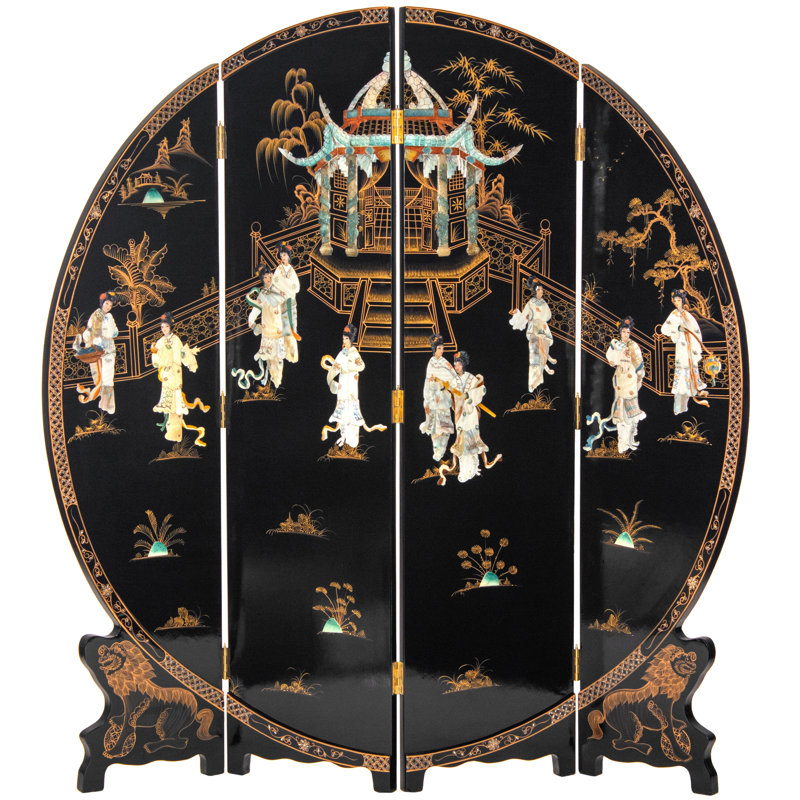 6 Ft. Tall Black Lacquer Round Room Divider - Royal Ladies
