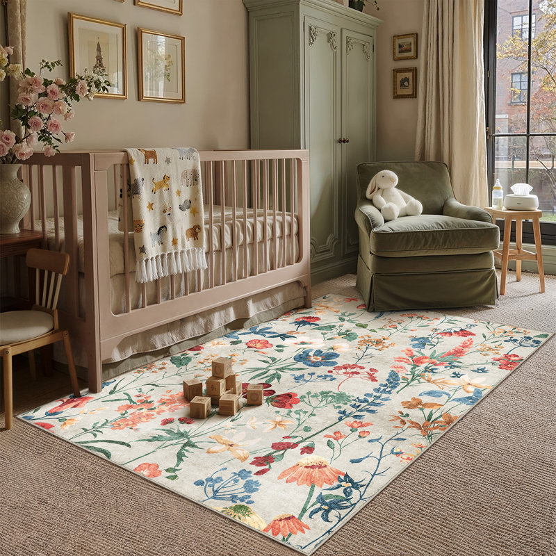 Tapis floral Mira, Beige, Rectangle 3'4" x 5'