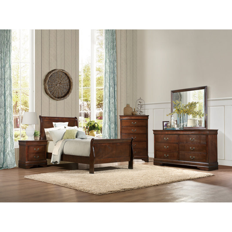 Lit simple traditionnel en cerisier brun, transforme votre lit de chambre à coucher - élément de style classique, Twin, Brun