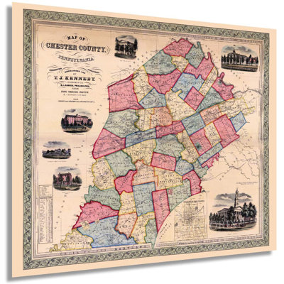 " Vintage 1856 Chester County Pennsylvania Map "
