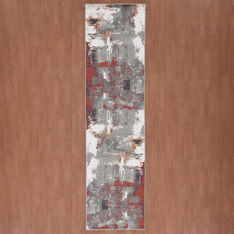 Tapis rouge / gris Nemaha, Tapis de couloir 2 pi 7 po x 10 pi