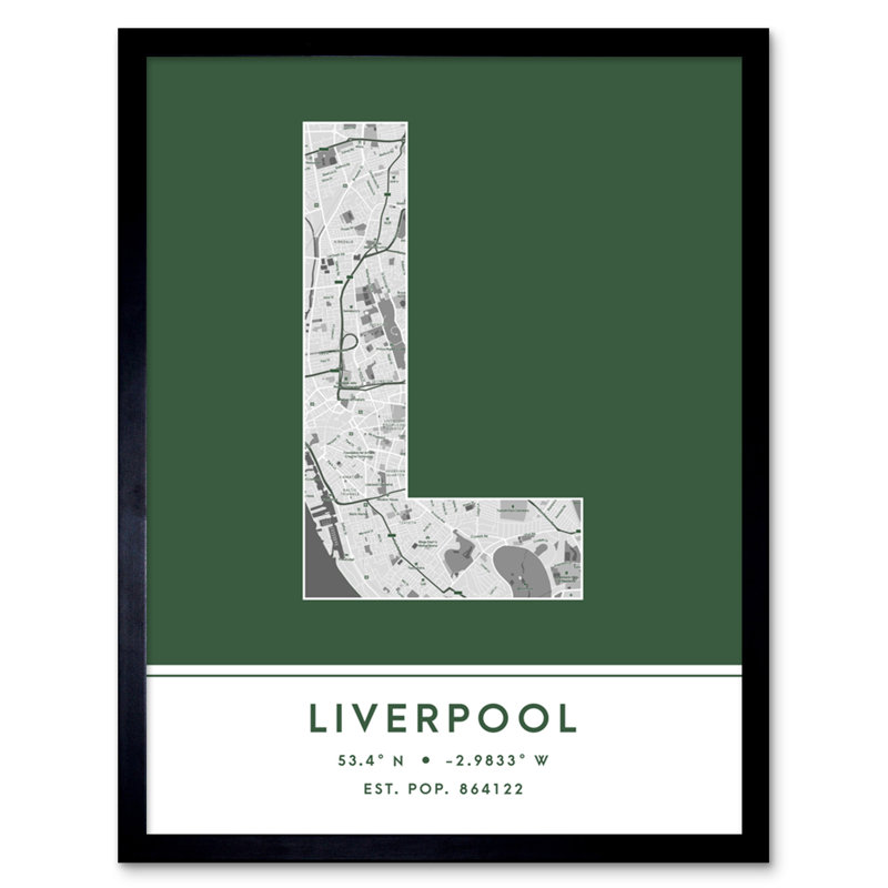 Liverpool City Map Liverpool England United Kingdom City Map Green - Single Picture Frame Typography