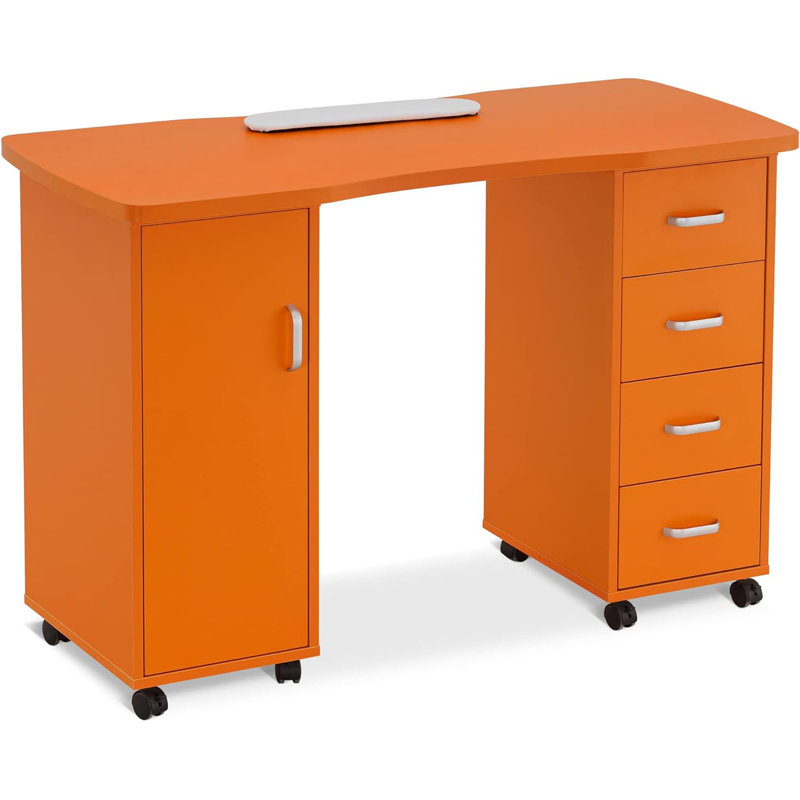 Bureau de coiffeuse 47,2 po, bureau à clou classique avec tiroir et roulettes, Orange