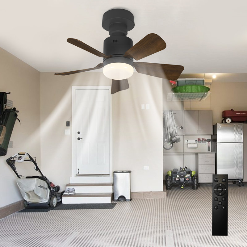 Silvya 45cm 5 - Blade E27 Socket Ceiling Fan with LED Light and Remote, Black