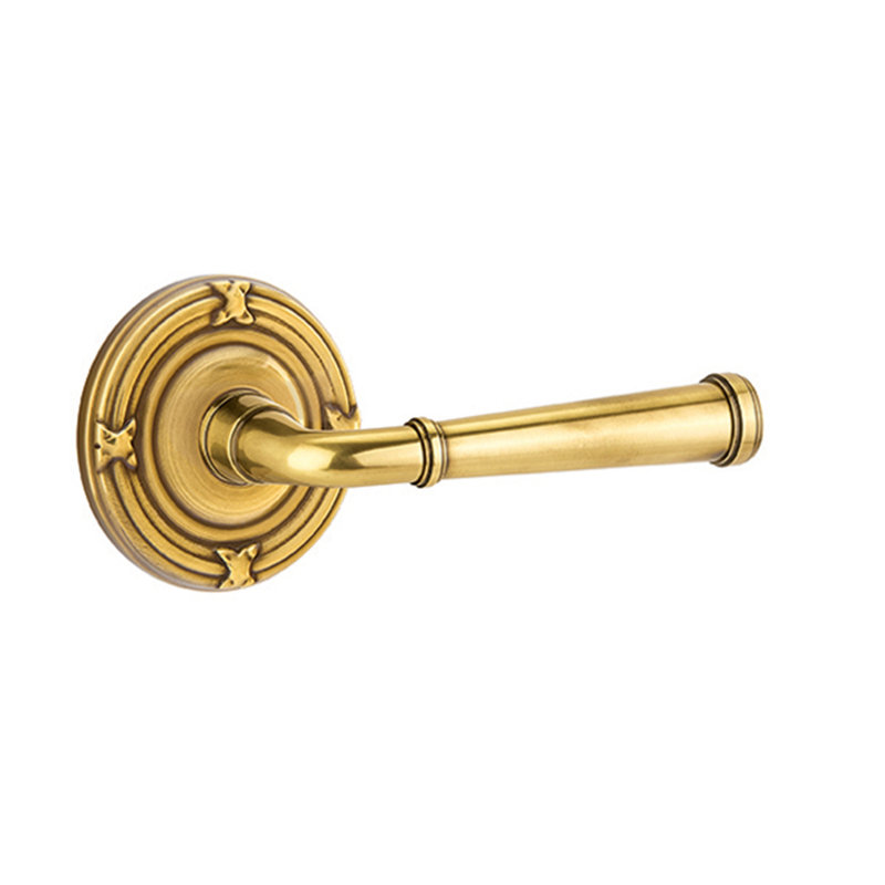 Poignée de porte avec rosette Merrimack Passage, Droite, Laiton antique français