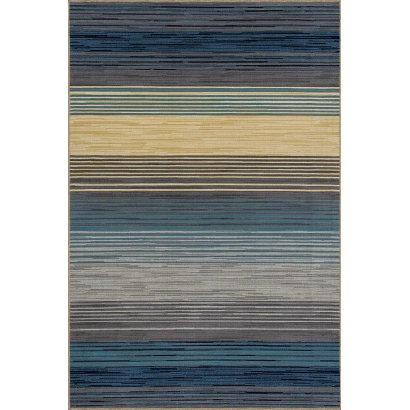 Tapis rayé et bleu clair à motif tissé, Rond 4 pi