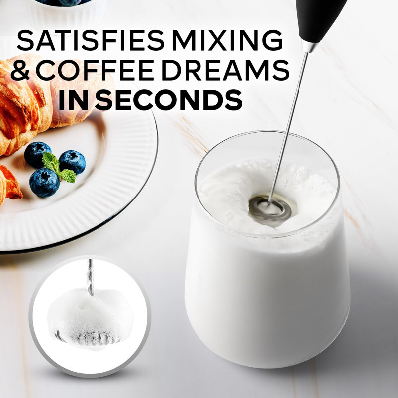 Black Modern Handheld Electric Milk Frother with Stand